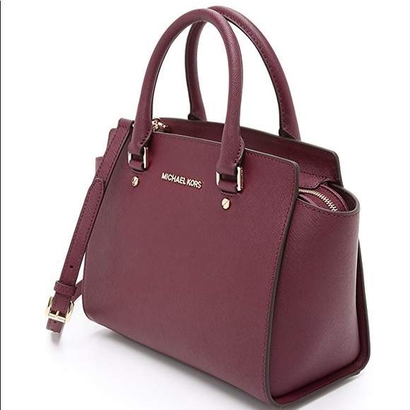MICHAEL KORS Selma Medium Satchel Merlot Top Zip - Picture 2 of 8
